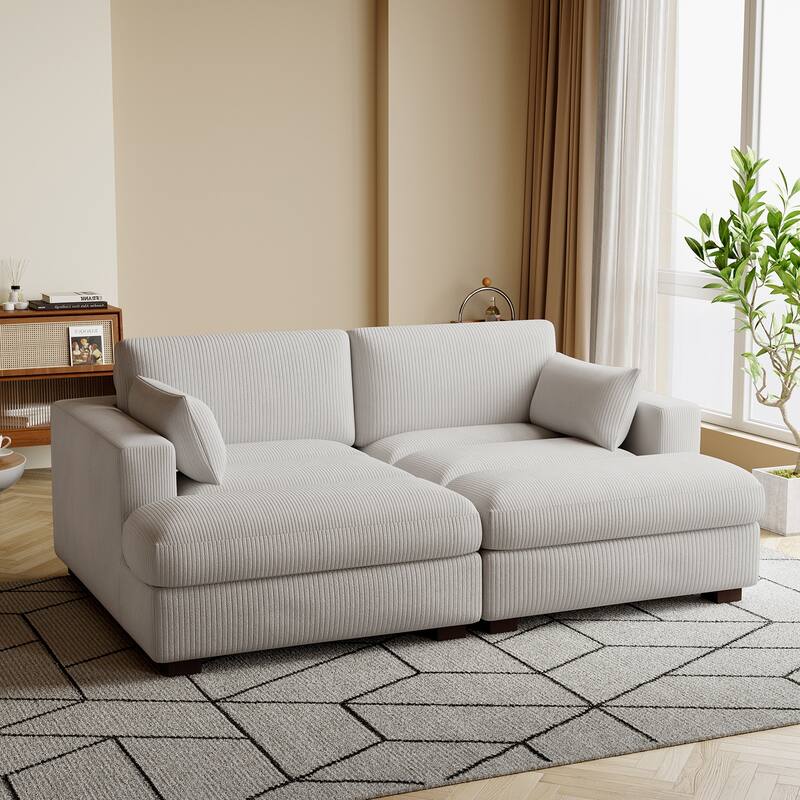 Navaeh Corduroy Modular Sectional Sofa Large Couch Sleeper Chaise - Sea Salt Grey Set