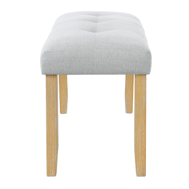 Roomfitters Upholstered Tufted Bench, 40" End of Bed Bench, Fabric Dining Bench with Wood Legs, Entryway Seating, Beige+Natural