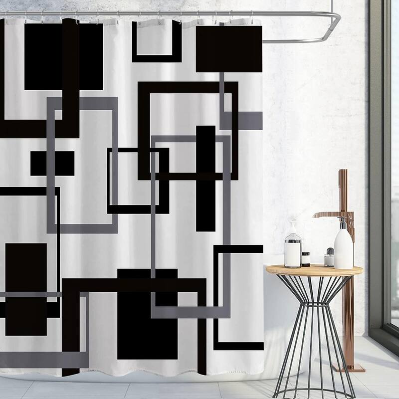 Geometric Fabric Shower Curtain Set, Abstract Mid Century Modern
