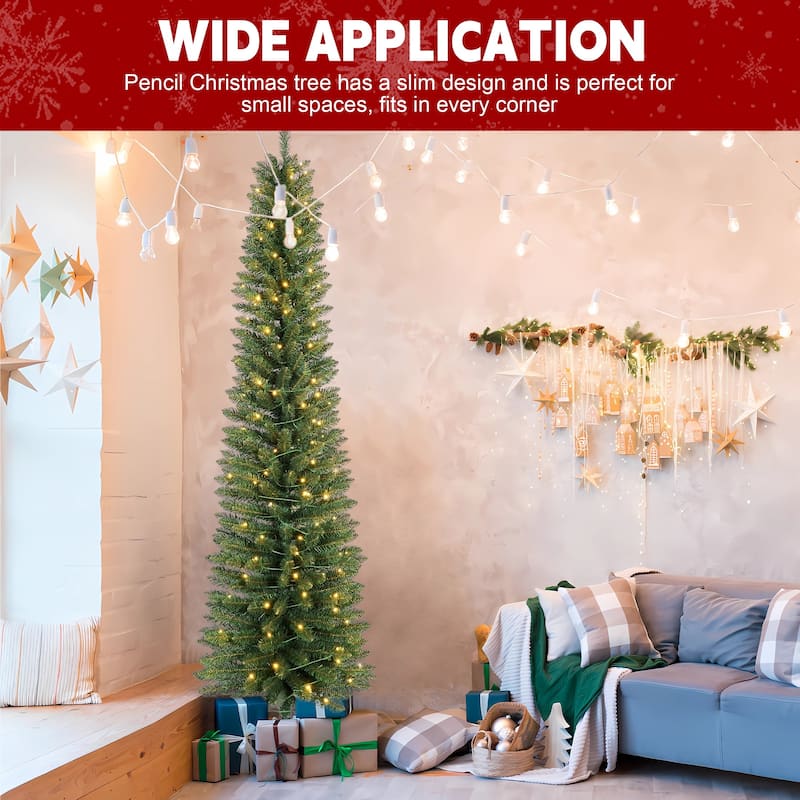 5FT Green Pencil Christmas Tree with 100 Warm White LED Lights