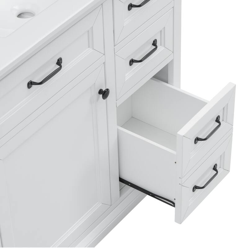Roomfitters 36" Bathroom Vanity with Ceramic Sink, 2 Tip-out Drawers and Smart Storage Organizer
