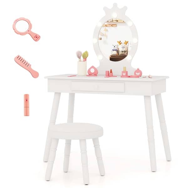 slide 2 of 30, Costway Kids Vanity Set Princess Vanity Table & Chair Set with Lighted - See Details