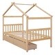 preview thumbnail 5 of 7, Twin Size Wooden Creativity House Bed Kids Bed with Drawers, Natural