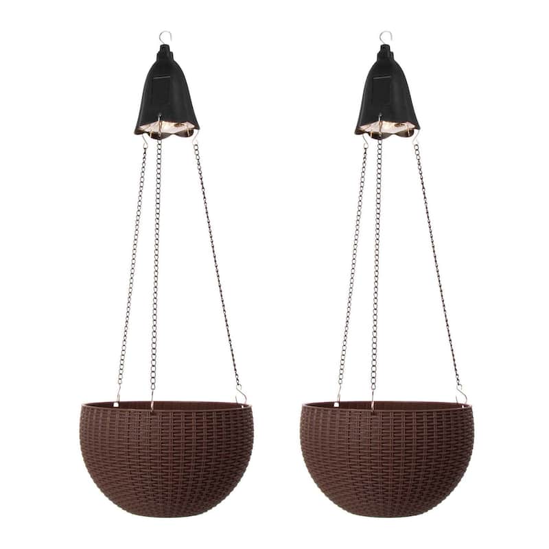 Glitzhome 30"H Solar Lighted Plastic Hanging Planter Basket