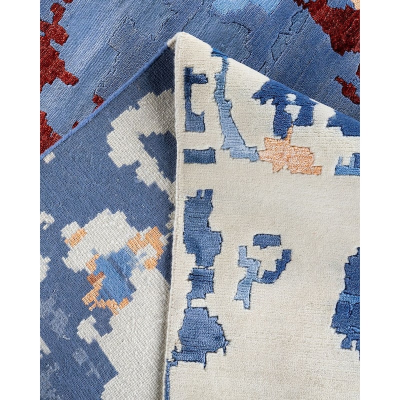 Modern One-of-a-Kind Hand-Knotted Area Rug - Blue, 9' 2" x 12' 2" - 9' 2" x 12' 2"
