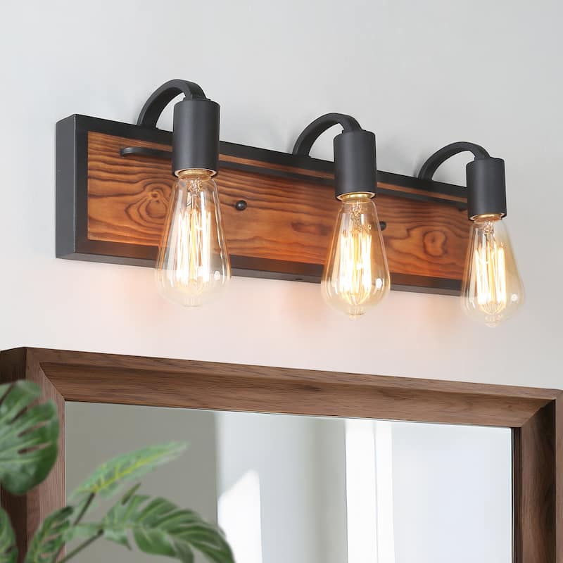 Farmhouse 3-Light Wood Bathroom Vanity Light Rustic Wood Wall Sconces - W21.3" x E4.3" x H5.9"