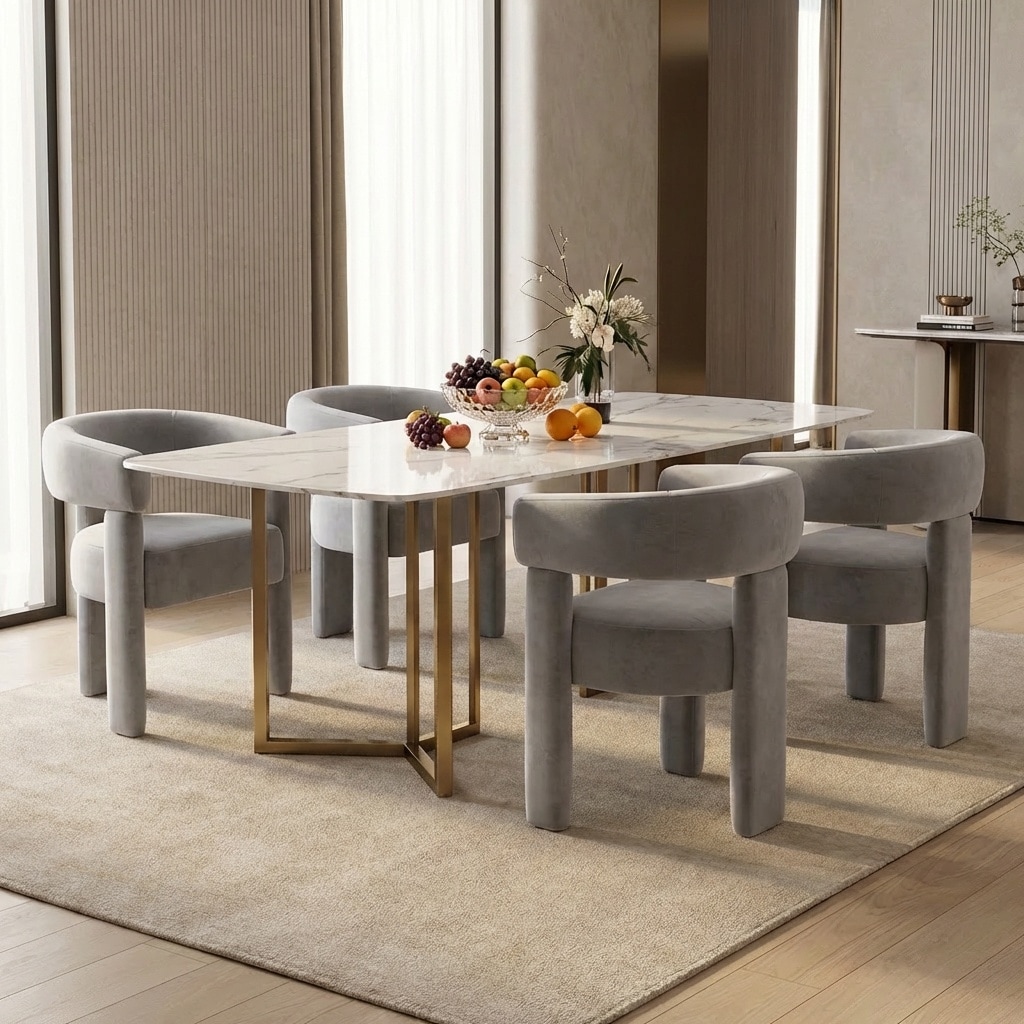 SEYNAR Modern Velvet Dining Chair Set of 4, Upholstered Barrel Armchair with Curved Back and Thickened Padded Seat