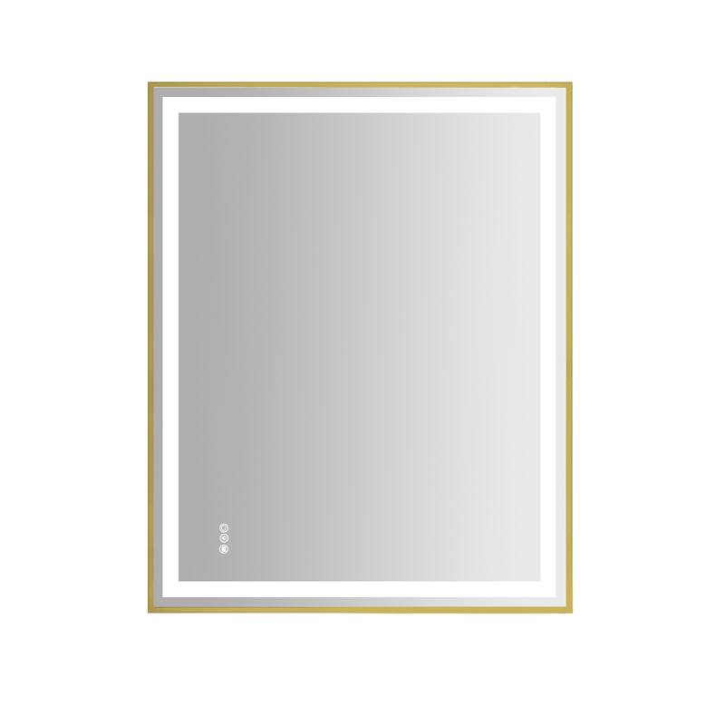 Topcraft Gold Framed Tempered Glass Mirror with Dual LED Strip Lighting - 40*32
