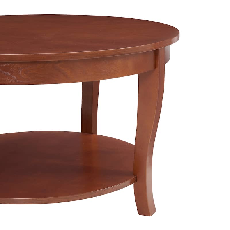Traditional Round Coffee Table with Open Storage Shelf,2-Tier Storage Wood Center Circle Accent Table for Living Room