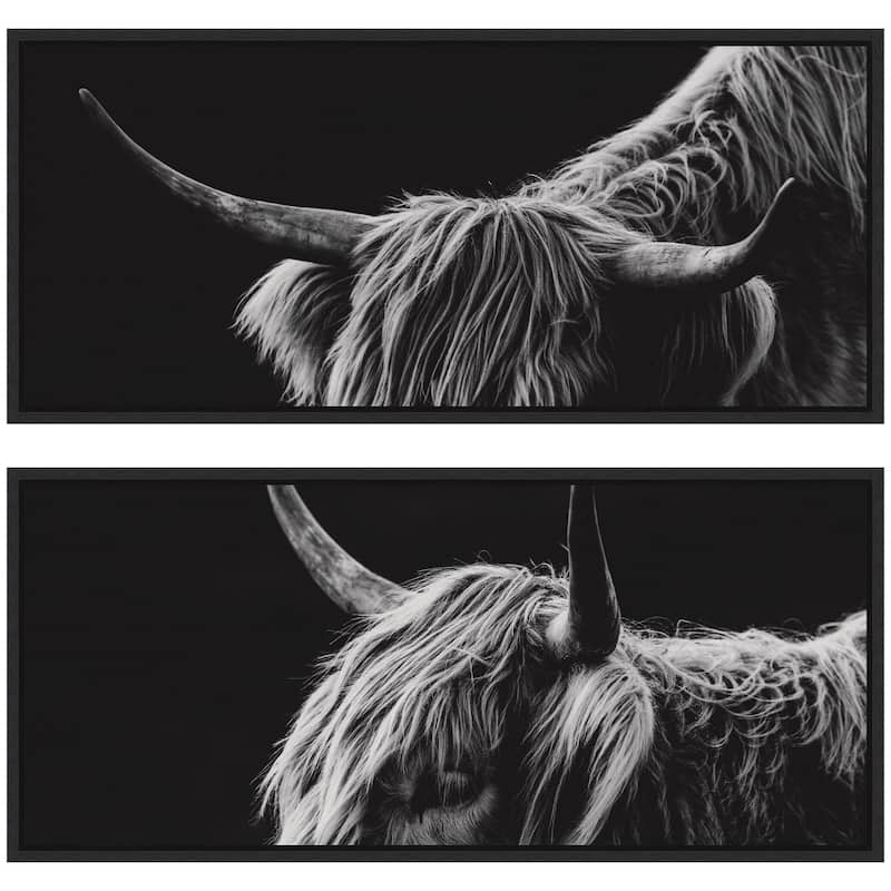 Kate and Laurel Scottish Highland Panel 2 Piece Framed Canvas Wall Art Set by Crystal Lynn Collins - 2 Piece Set 18x40 - Black