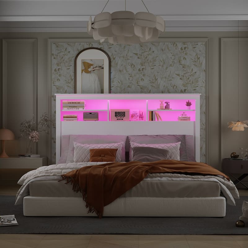 65"W x 43"H Bookcase Headboard With Light