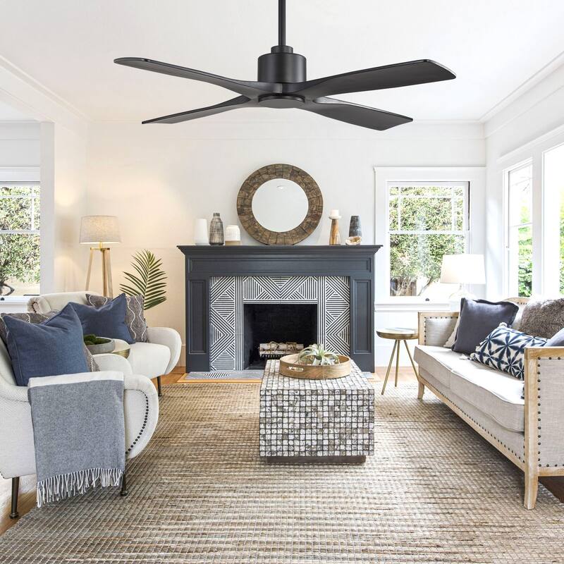 MLiAN 54 inch 4 Soild Wood Blades Indoor Ceiling Fan with Remote - 54 inch - Black