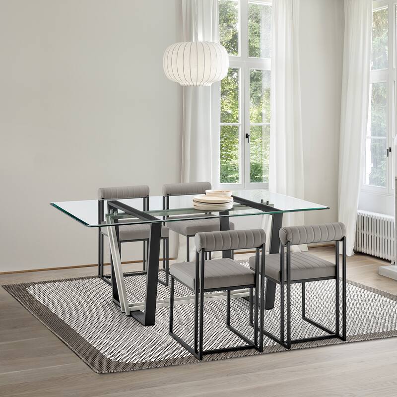 Kai Anastasia 5 Piece Rectangular Glass Dining Table Set with Metal Frame and Upholstered Chairs