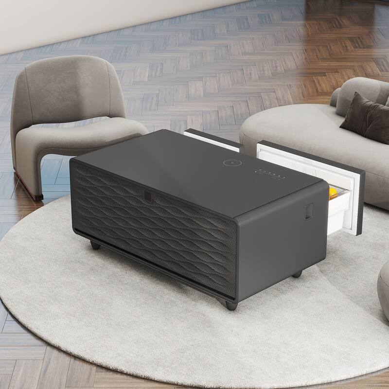 Smart Coffee Table with Built-in Fridge,Bluetooth Speaker,Wireless Charging,Touch Control Panel,USB Interface,Outlet Protection