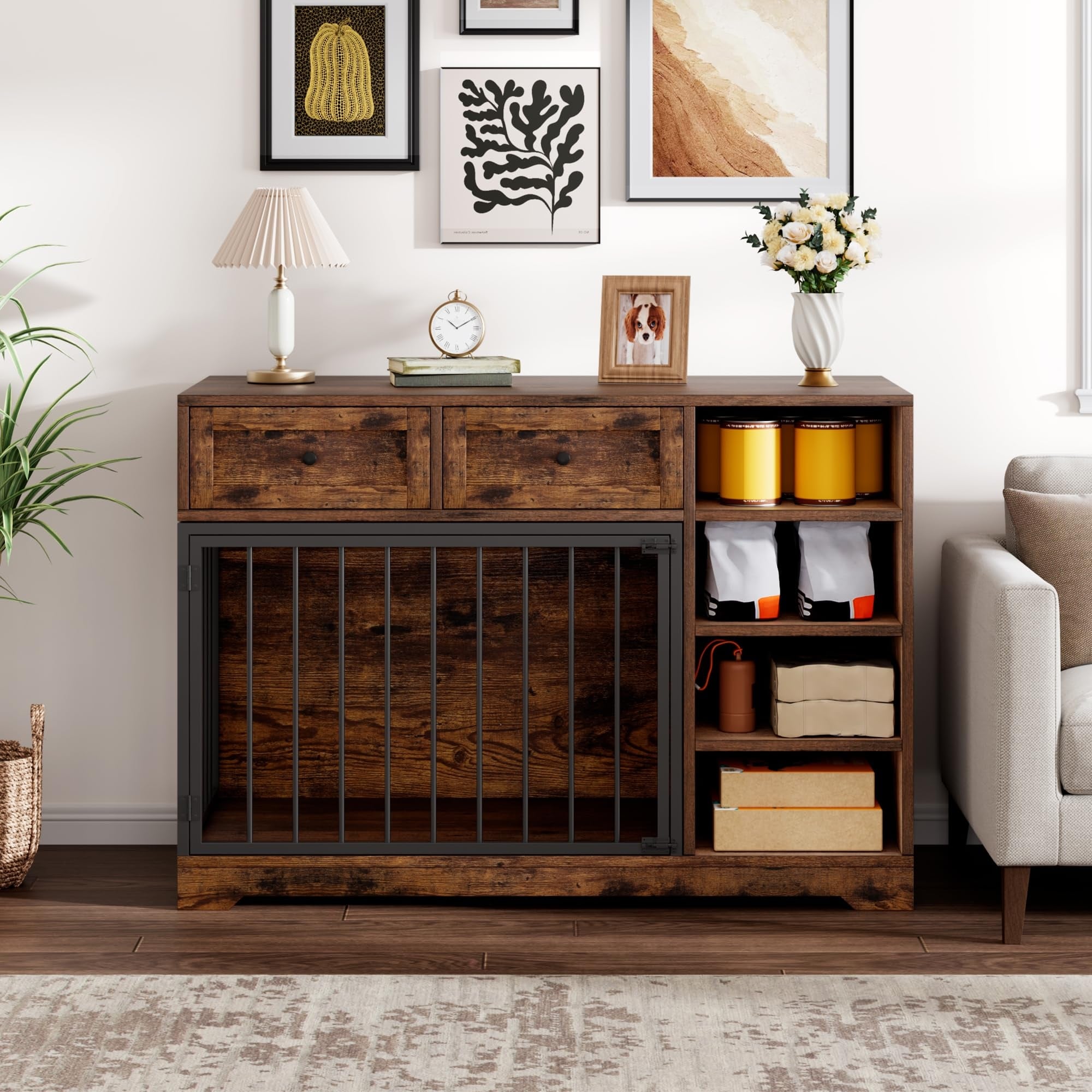 Keyluv 71''H X 47.2''W Large Dog Crate Furniture With 4-Tier Shelves