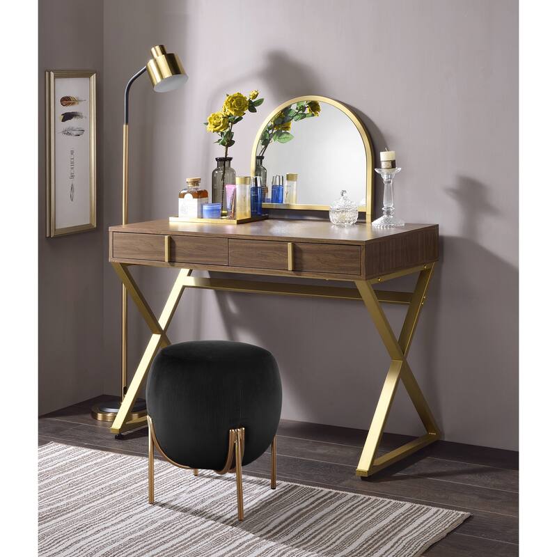 Coleen Walnut & Gold Finish Vanity Desk