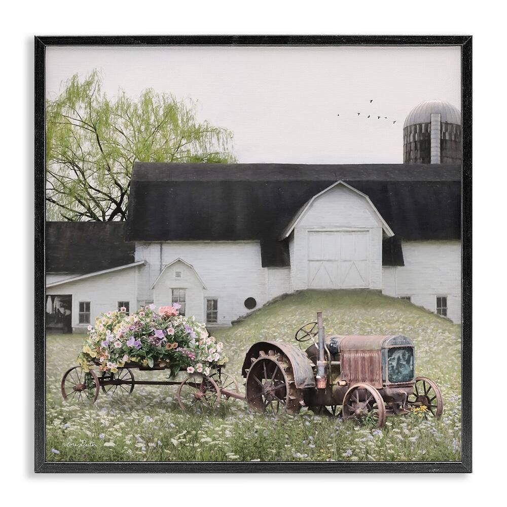 Stupell Floral Bouquet Tractor Flower Field Barn Farmhouse Framed Wall Art - Green