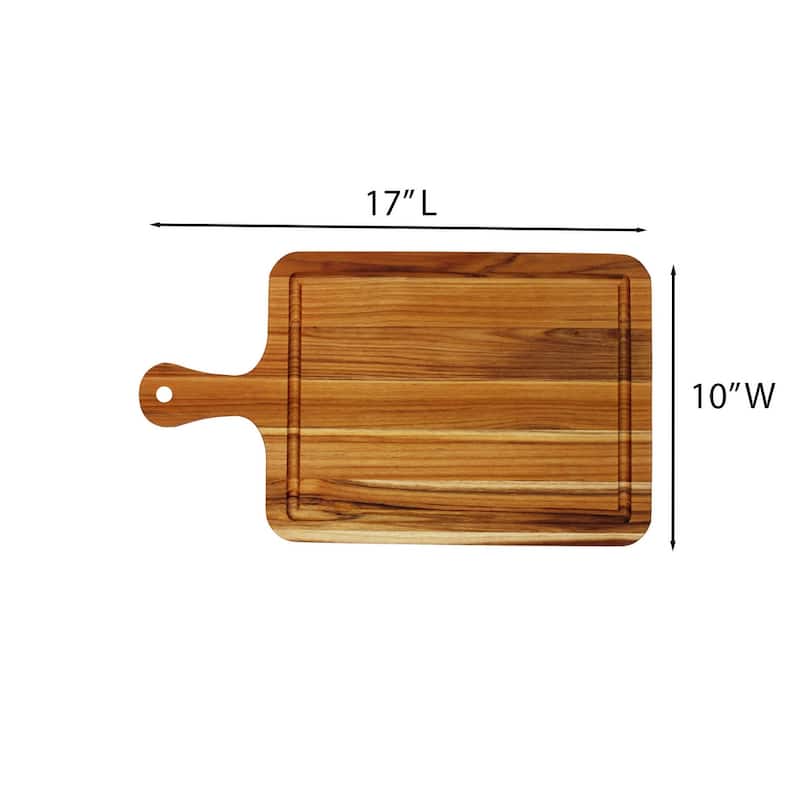 EcoDecors 17" x 10" Teak Cutting Board with Handle & Juice Groove, 100% FSC Certified Edge Grain Wood