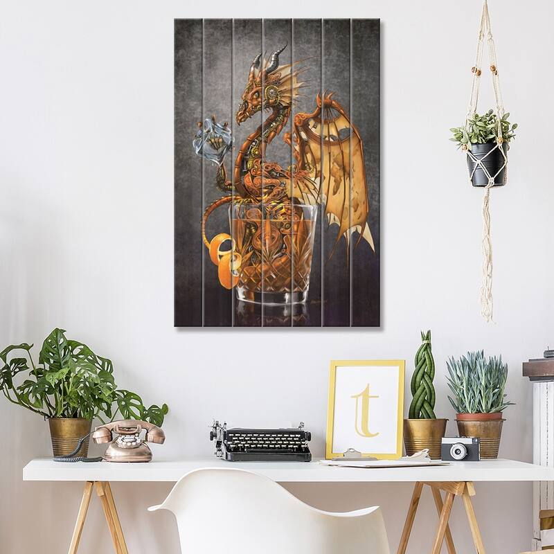 Old Fashioned Dragon Print On Wood by Stanley Morrison - Multi-Color
