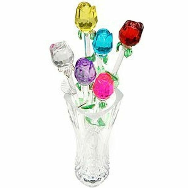 Jumbl Glass Roses - Set of 6 in Assorted Colors (13 inch)