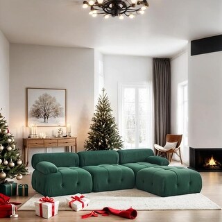 Modular Sectional Sofa, Button Tufted Designed and DIY Combination,L Shaped Couch with Reversible Ottoman, Navy Velvet