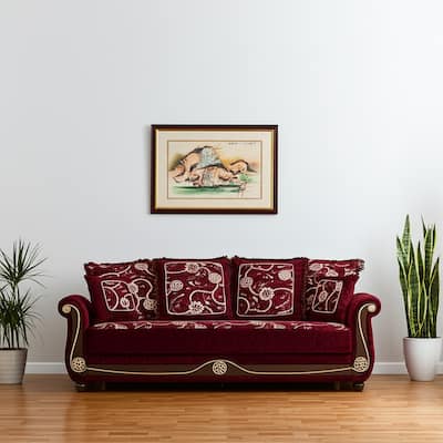 HomeRoots 95" Burgundy Chenille Convertible Futon Sleeper Sofa And Toss Pillows With Storage