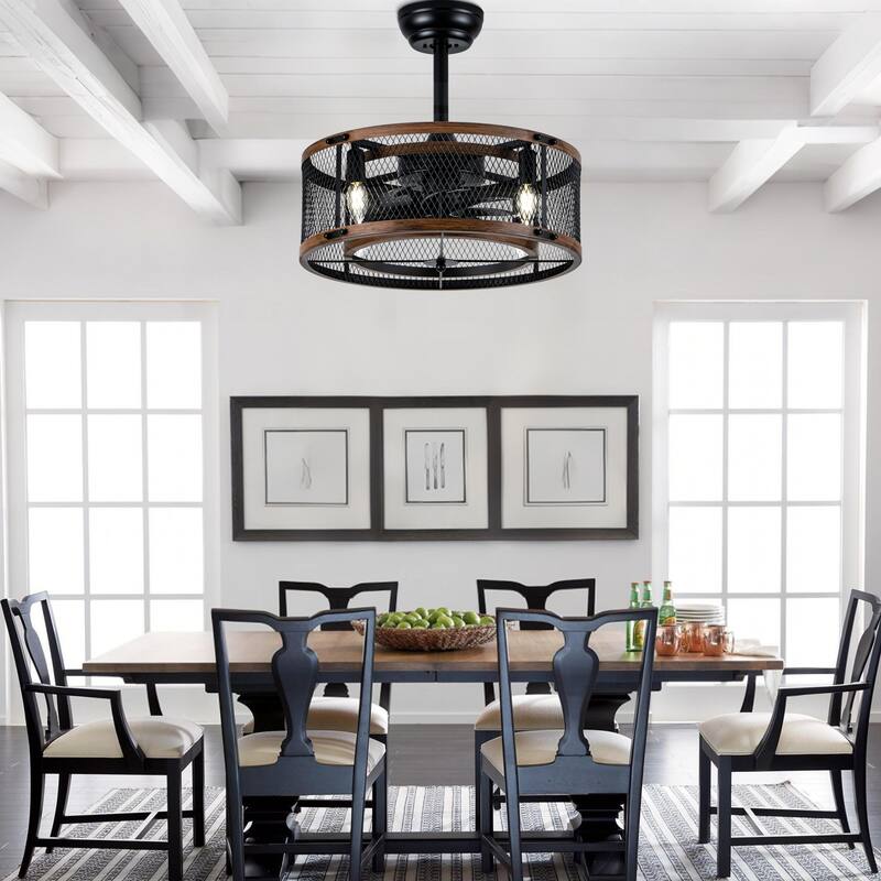 Bella Depot 19" Industrial Metal Cage Ceiling Fan with Light and Remote - 18.9"