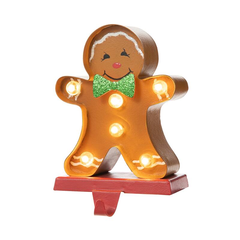Glitzhome Christmas Marquee LED Star Snowman Tree Gingerbread Stocking Holders Mantel Ornament