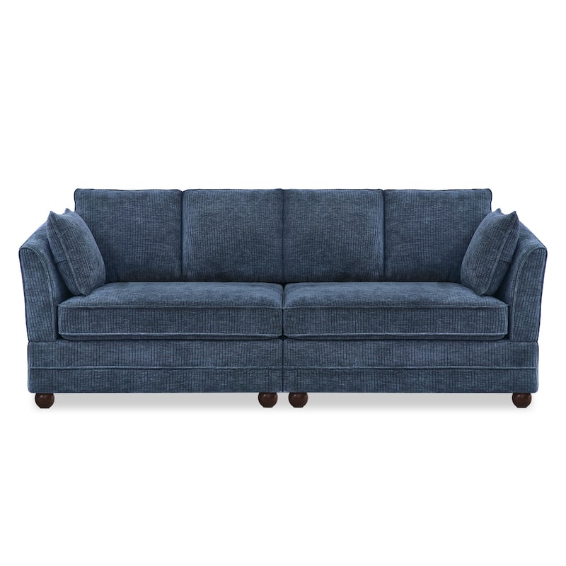 82"W Chenille Upholstered Couch With Cushion, Modern Loveseat Sofa, 3-Seater Sofas For Living Room, Beige/Blue/Grayish Brown - Blue