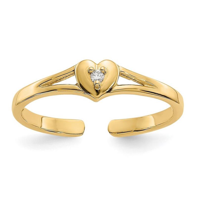 Curata 14 karat Yellow Gold .01ct Genuine Diamond Love Heart Toe Ring