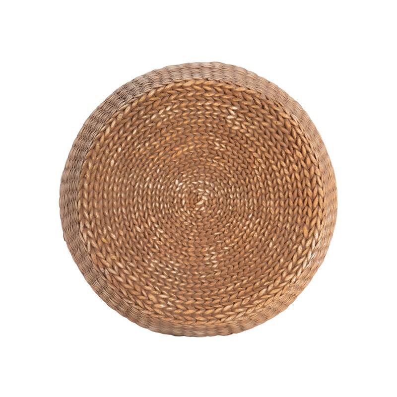 Roomfitters Nydia Outdoor Drum Shaped Side Table with Woven Straw Texture, Weather Resistant MGO, Brown