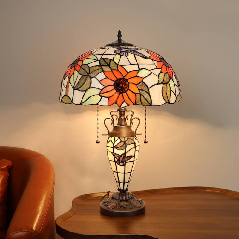 Tiffany-Style 3-Light Floral Double Lit Table Lamp 16" Shade