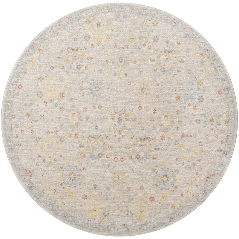 Patrick Vintage Persian Area Rug - Taupe - 5'3" x 5'3" Round