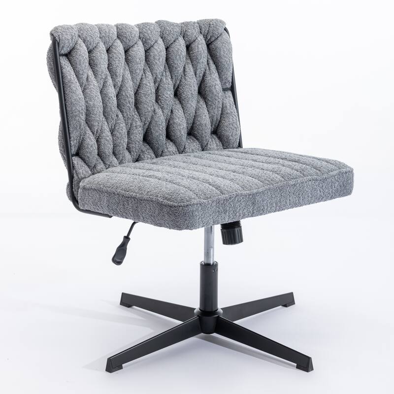 Modern Armless Upholstered Office Chairs No Wheels with Woven Backrest