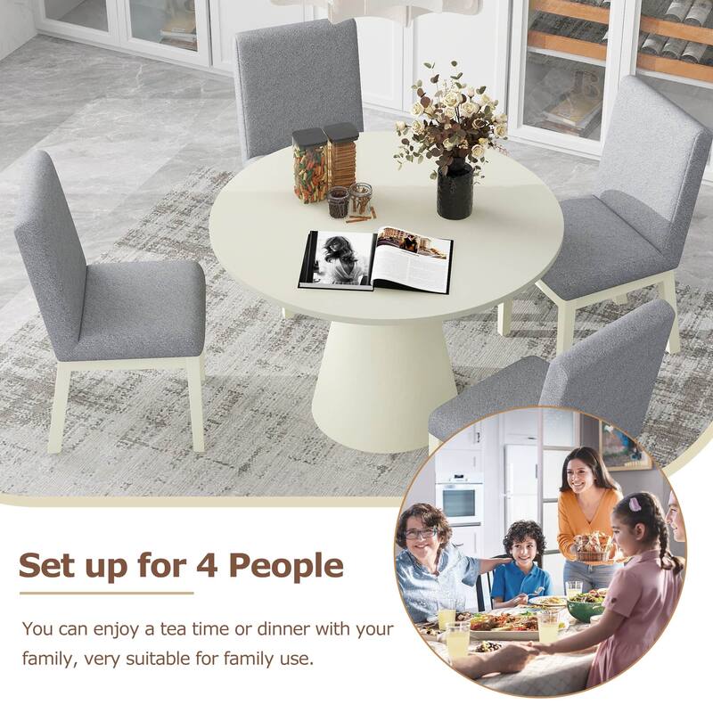 Retro Wood Round Minimalist Elegant Dining Table with Frustum Leg
