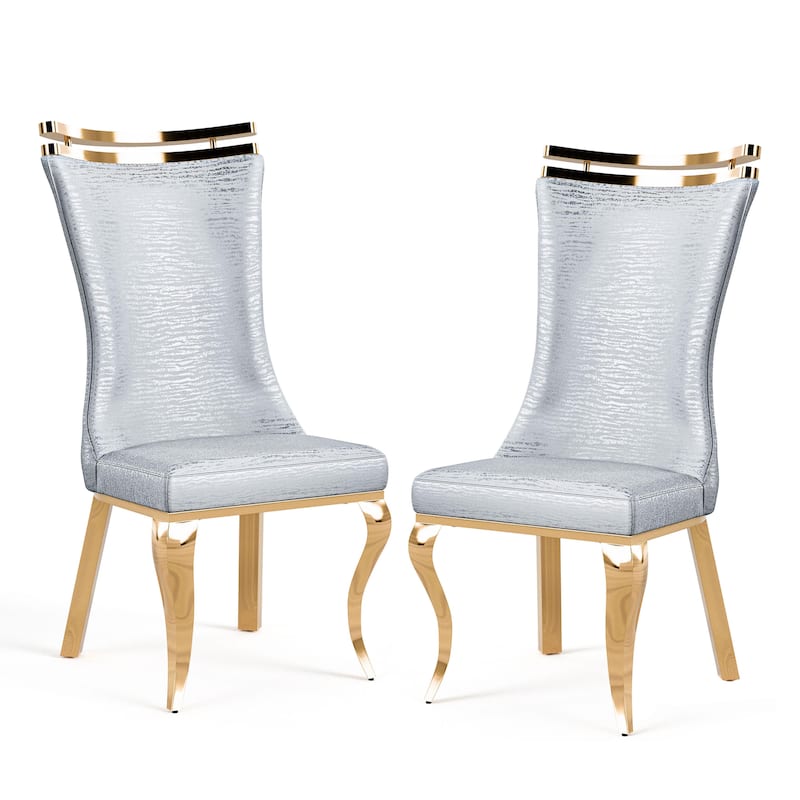 Furniture of America Thaddeus Glam Stainless Steel Upholstered Dining Side Chair (Set of 2)