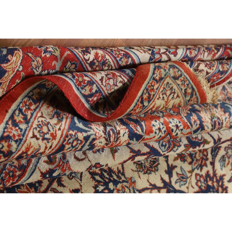 Hand Knotted Oriental 100% Wool Carpet Traditional Floral Beige & Ivories Isfahan Area Rug - 12' 0'' X 8' 7''