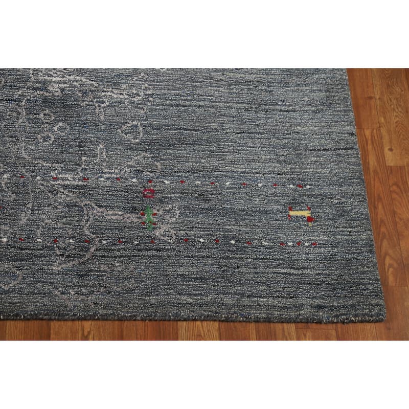 Tribal Gabbeh Indian Area Rug Handmade Grey Oriental Wool Carpet - 5'5" x 7'7"