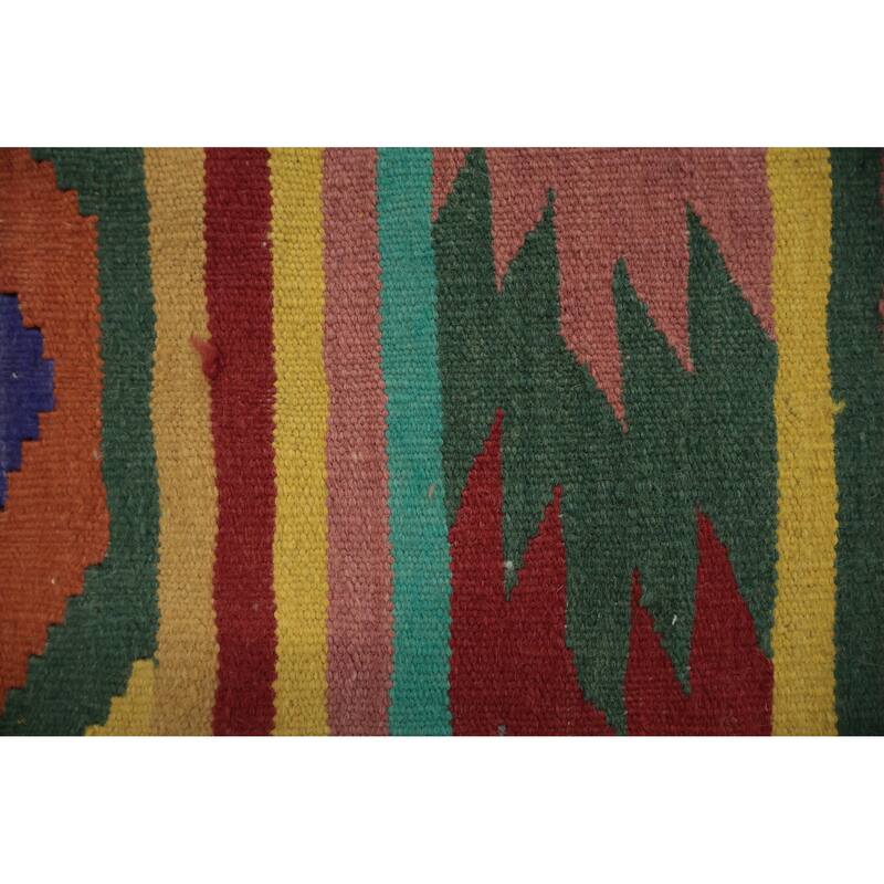 Hand Woven Oriental 100% Wool Carpet Southwestern Modern Multi-Colored Kilim Area Rug - 12' 3'' X 8' 9''
