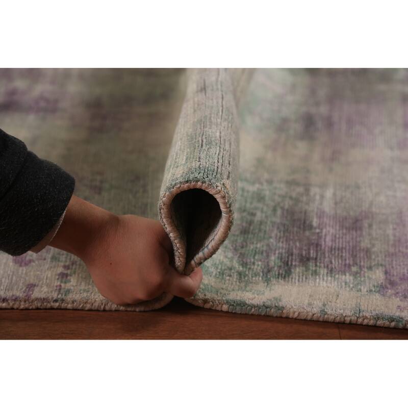 Contemporary Abstract Indian Area Rug Handmade Multi-Color Wool Carpet - 9'0"x 11'8"