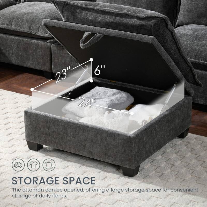 117.5" U-Shaped Chenille Sectional Sofa with Movable Storage Ottoman