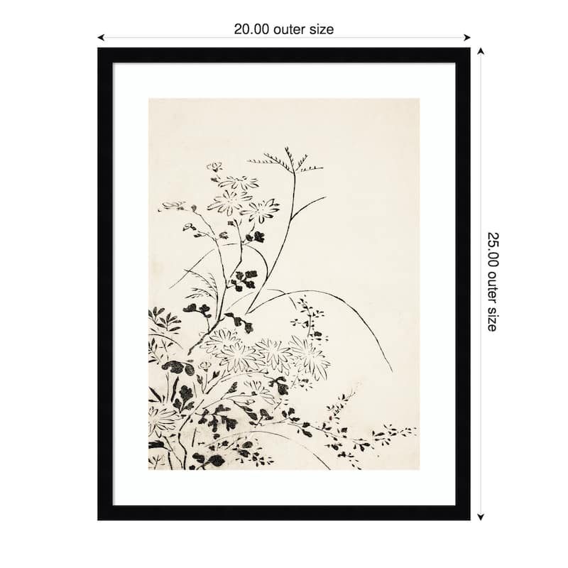 Autumn Flowers and Grasses (1762) by Miyazaki Yuzen Wood Framed Wall Art Print