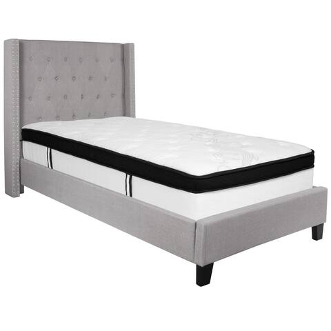 Set of 2 Gray and White Tufted Twin Size Platform Bed with Memory Foam Mattress 81.5"