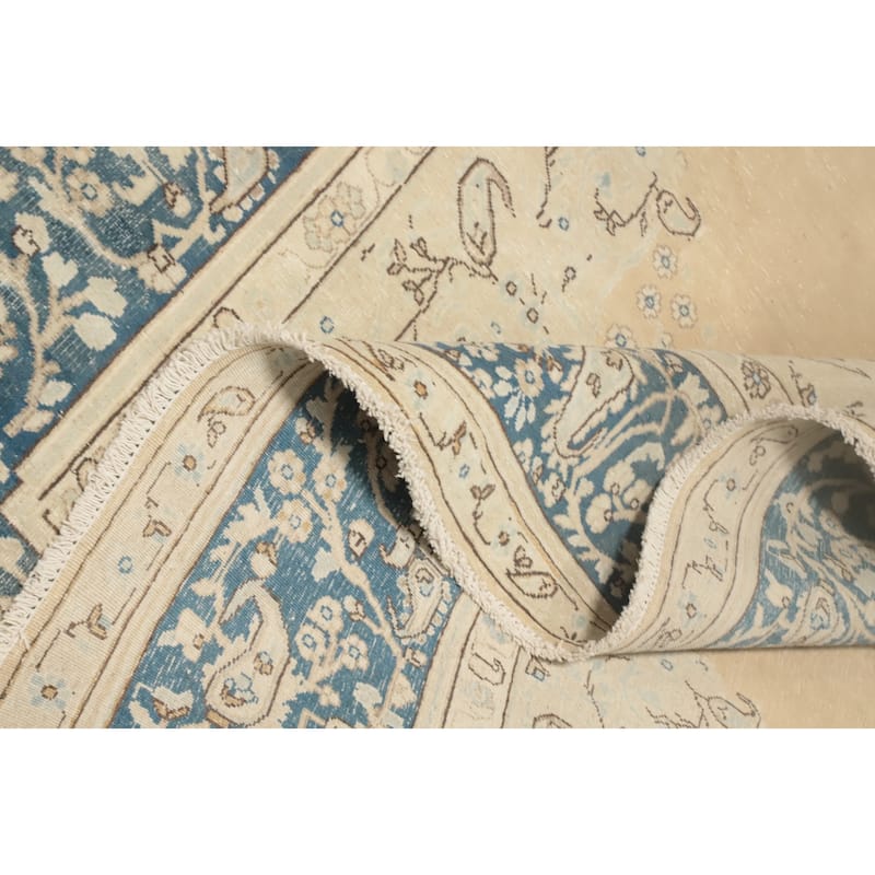 Hand Knotted Oriental 100% Wool Carpet Traditional Floral Beige & Ivories Kerman Area Rug - 9' 10'' X 6' 9''
