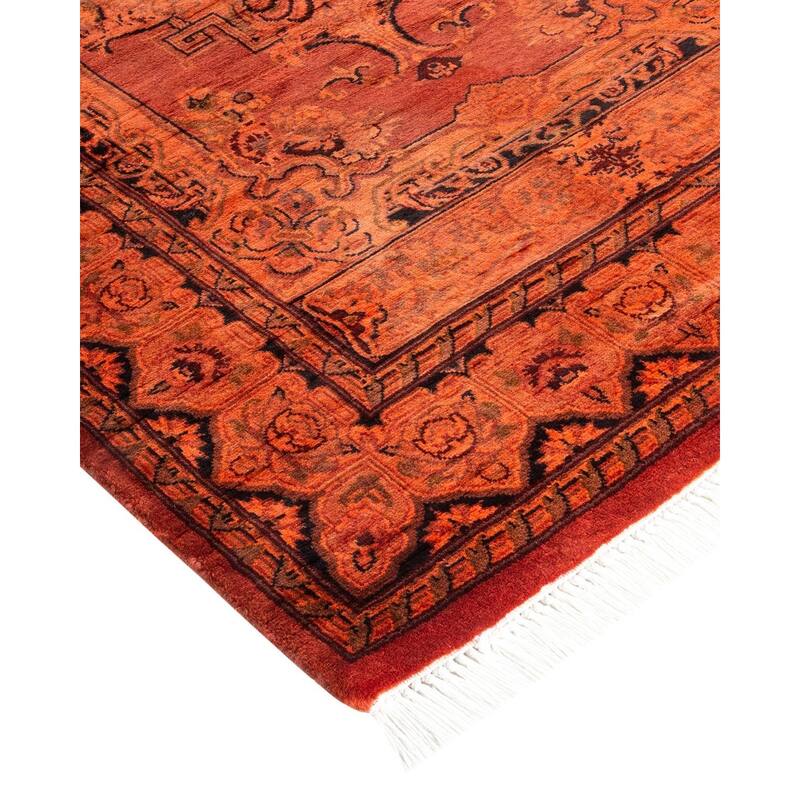 Overton Hand Knotted Wool Vintage Inspired Modern Contemporary Overdyed Orange Area Rug - 2' 7" x 4' 5"