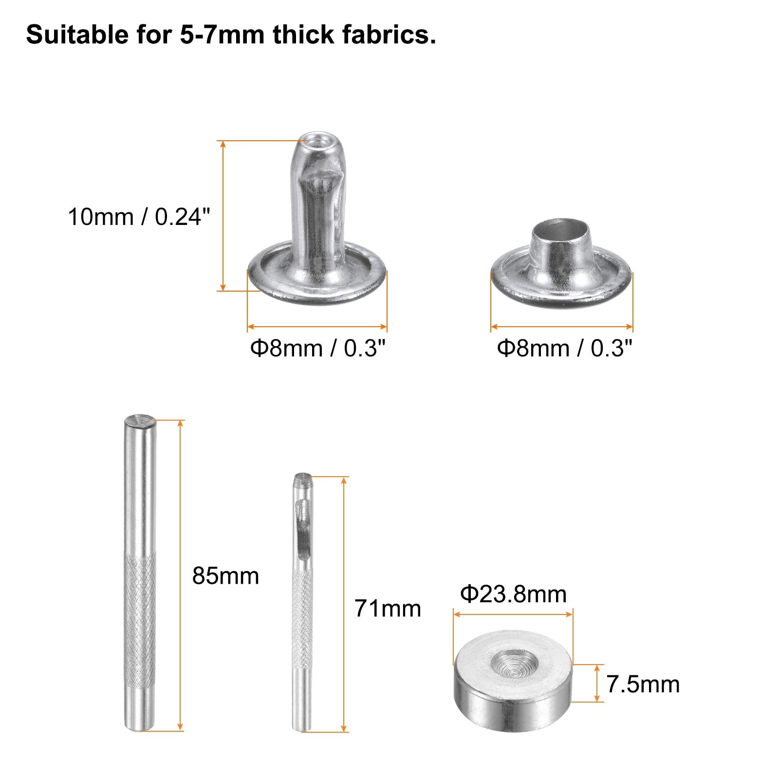 Leather Rivets Metal Double Cap Rivet Studs Fasteners with Setting Tools for Leather Craft DIY Repair Decoration