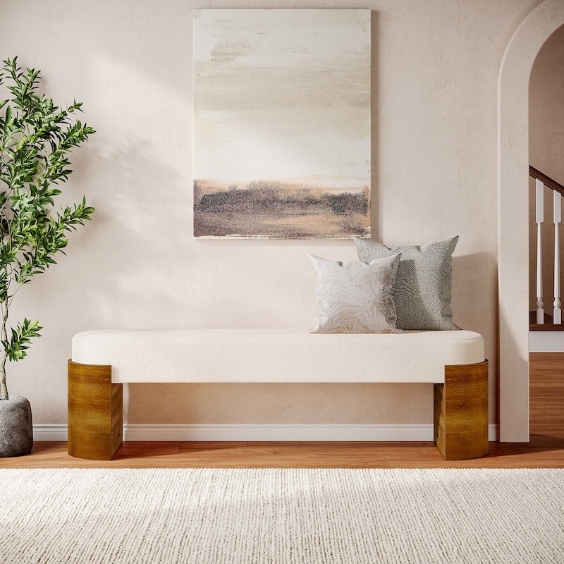 59" Modern Entryway Bench with High-Density Foam Seat - White + Brown