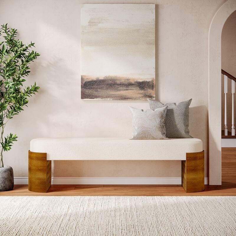 59" Upholstered End of Bed Bench with Faux Lambswool Fabric