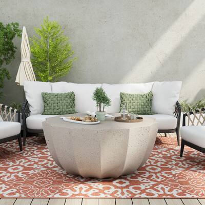 35.43" Modern Outdoor and Indoor Waterproof Coffee Table, Durable MgO Cement Design, Suitable