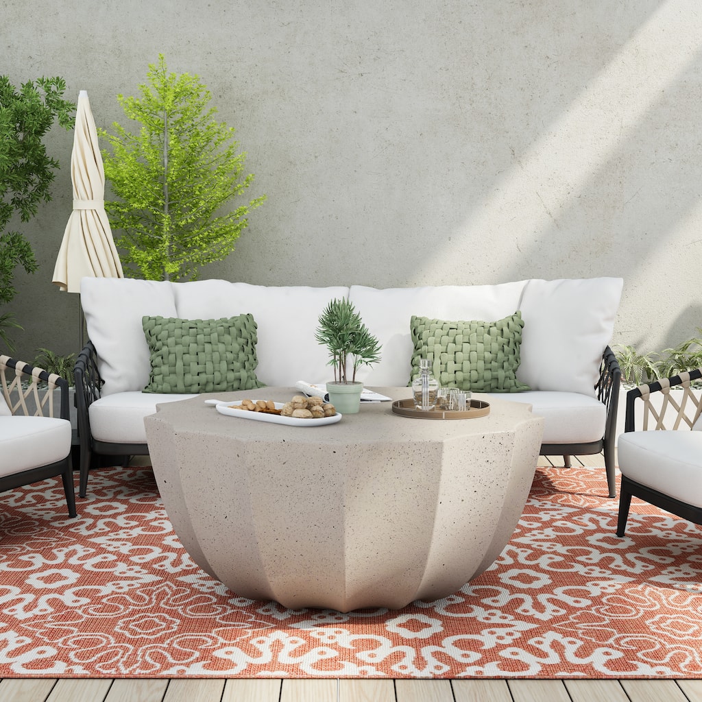 35.43" Modern Outdoor and Indoor Waterproof Coffee Table, Durable MgO Cement Design, Suitable